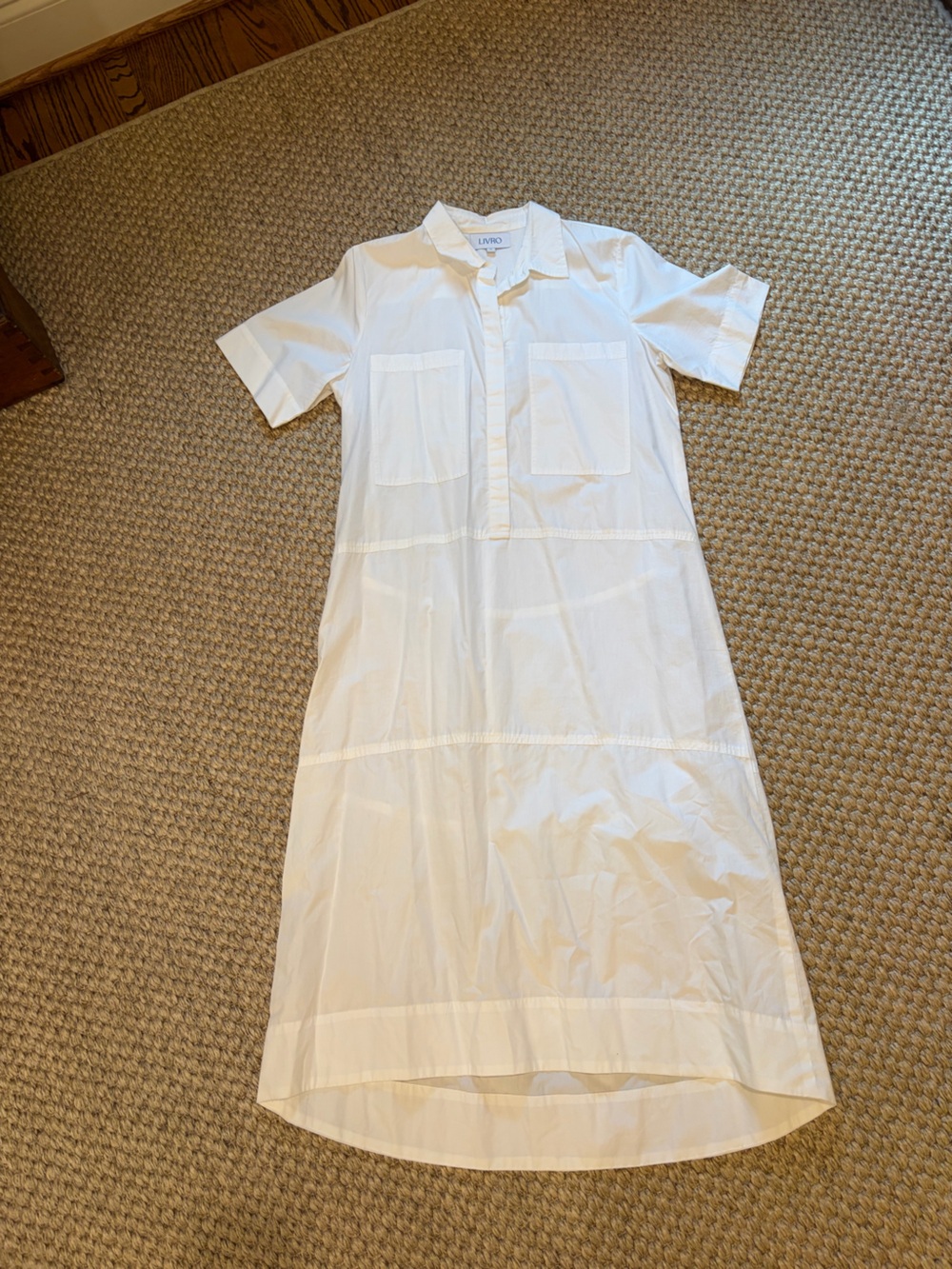 LIVRO City Dress - White Short-Sleeve Midi Shirt Dress